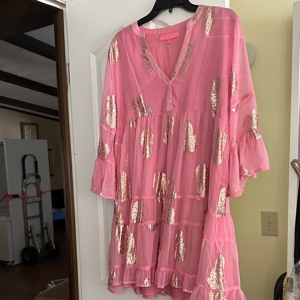 Simply Southern Pink and Gold Sheer Dress
